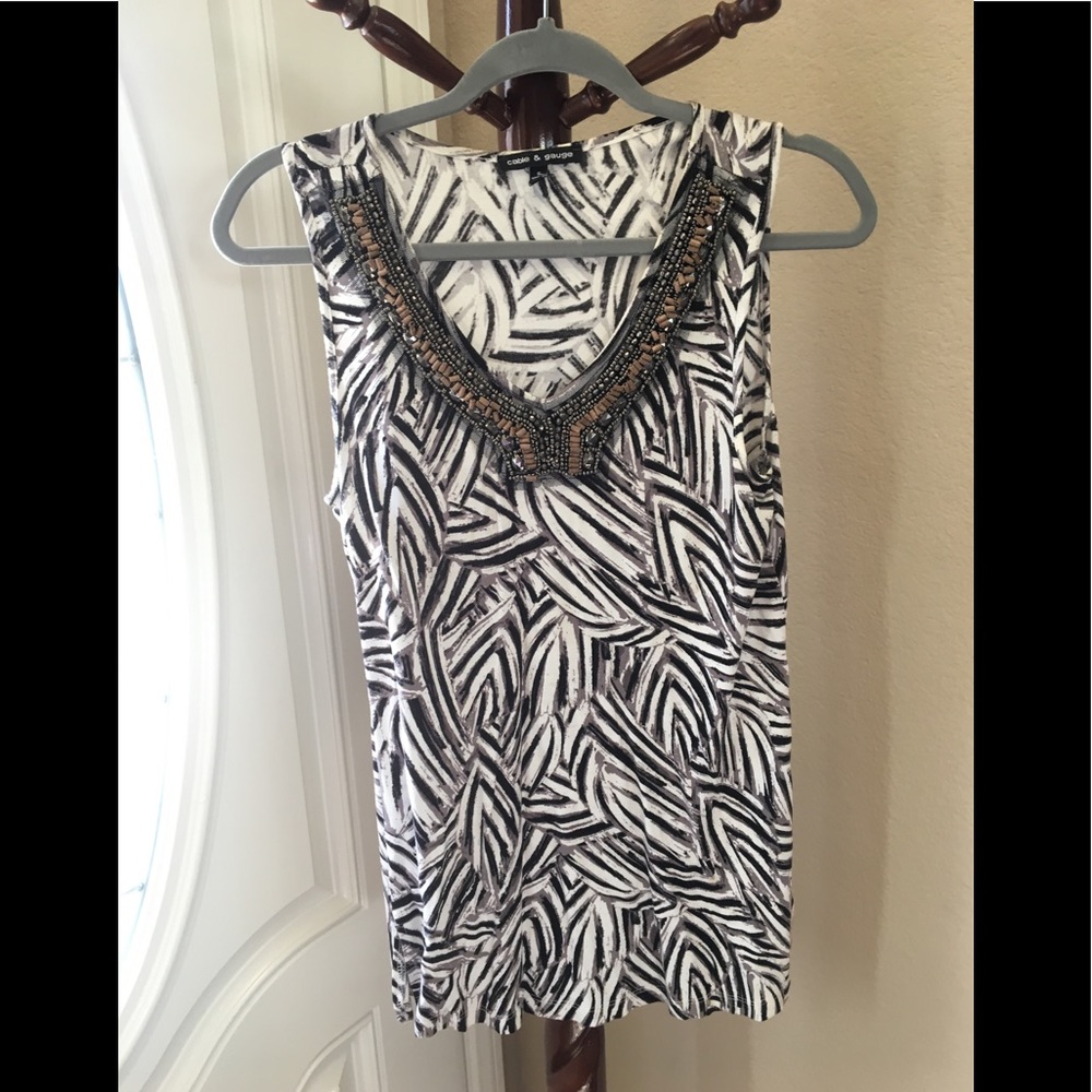 Black, White & Tan Beaded Tank, Sz. S